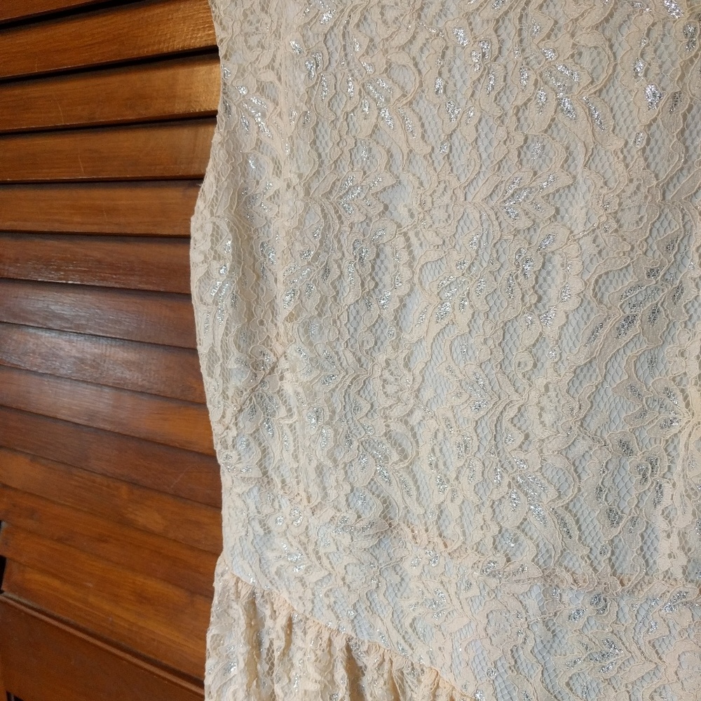 LOFT Peach Lace Dress with Metallic - Picture 3 of 5